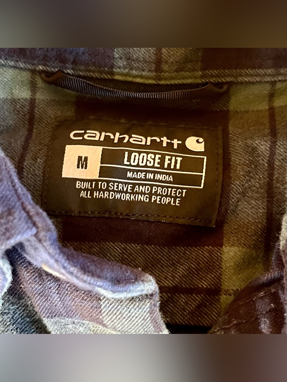 Carhartt Men’s Loose Fit Button-Down Flannel Shirt Blue Green Plaid | Size M